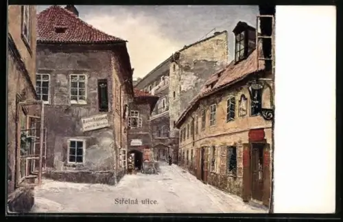 Künstler-AK sign. I. Minarik, Strassenpartie Strelna ulice