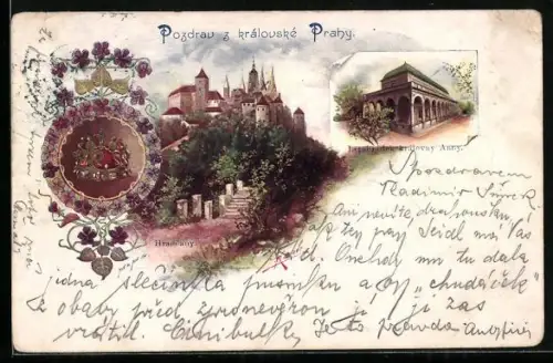 Künstler-AK Prag / Praha, Hradschin, Hradcany, Veilchenumkränzte Krone