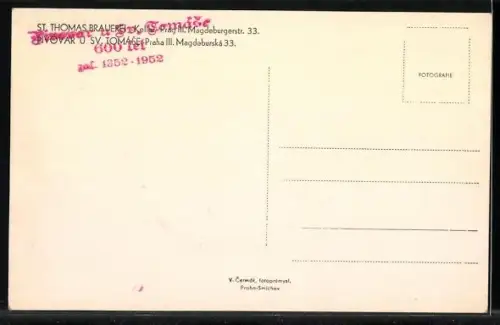 AK Prag / Praha, Pivovar u sv. Tomase III. Letenska, im Gastraum