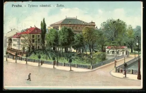 Lithographie Prag / Praha, Tylovo namesti, Zofin
