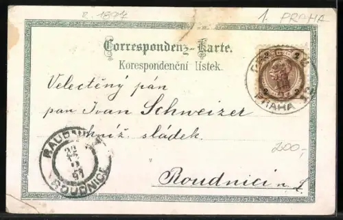 Lithographie Praha, Prikopy, Rudolfinum, Pomnik cisare Frantiska