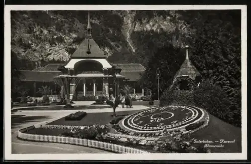 AK Interlaken, Blumenuhr mit Kursaal