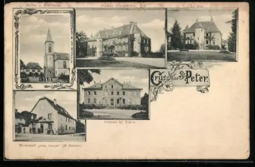 AK St. Peter, Wirtschaft zum Lamm, Kirche und Pfarrhaus