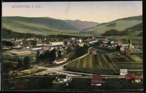AK Wesserling /O.-Els., Ortsansicht aus der Vogelschau