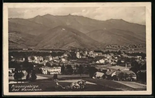 AK Bad Warmbrunn /Riesengebirge, Ortspanorama gegen die Berge
