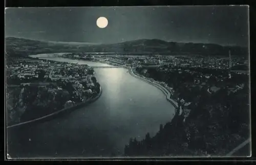 AK Linz a.d. Donau, Ortsansicht von Franz Josef-Warte bei Nacht