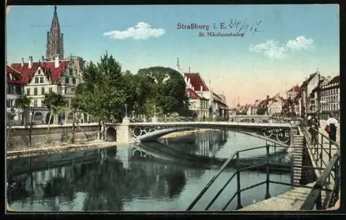 AK Straaburg i. E., St. Nikolausstaden mit Flusspartie
