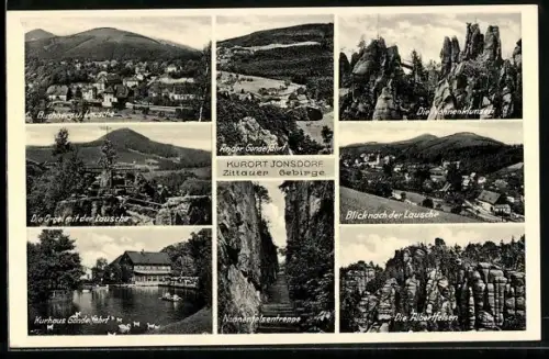 AK Kurort Jonsdorf, Kurhaus Gondelfahrt, Nonnenfelsentreppe, Die Albertfelsen