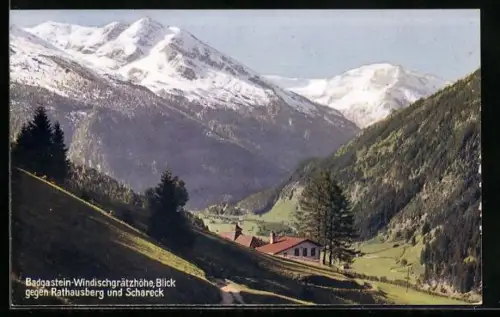 AK Badgastein, Blick von der Windischgrätzhöhe gegen Rathausberg und Schareck