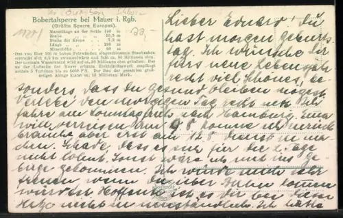 AK Mauer, Bobertalsperre mit Blick nach dem Riesengebirge