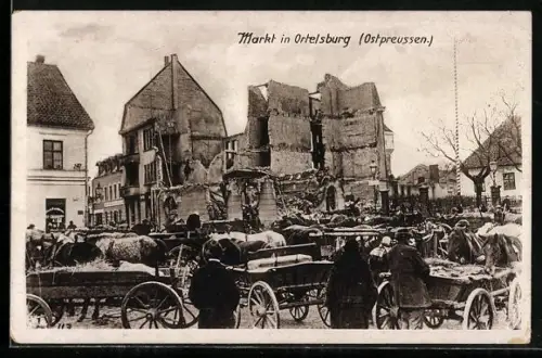 AK Ortelsburg, Karren auf dem Markt