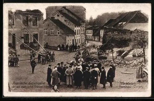 AK Domnau, Russische Gefangene legen morsche Giebel nieder