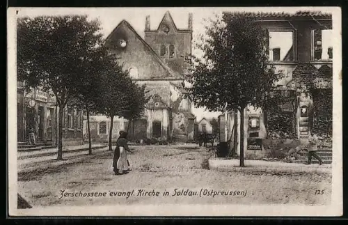 AK Soldau, Zerschossene Kirche, 1. Weltkrieg