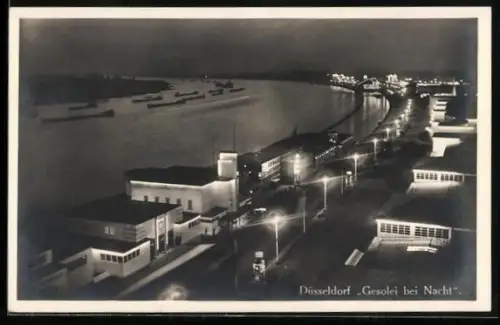 AK Düsseldorf, Ausstellung Gesolei, Ausstellungsgelände bei Nacht