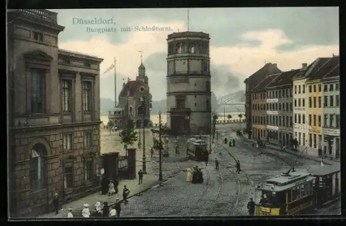 AK Düsseldorf, Partie am Burgplatz mit Schlossturm