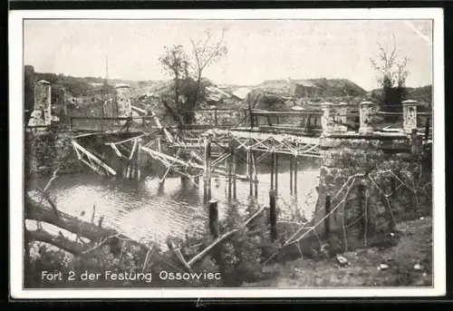 AK Ossowiec, Zerstörte Kehlbrücke im Fort 2 der Festung