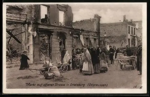 AK Ortelsburg /Ostpreussen, Markt auf offener Strasse