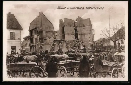 AK Ortelsburg, Karren auf dem Markt