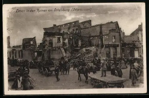 AK Ortelsburg / Ostpreussen, Leben in den Ruinen von Ortelsburg