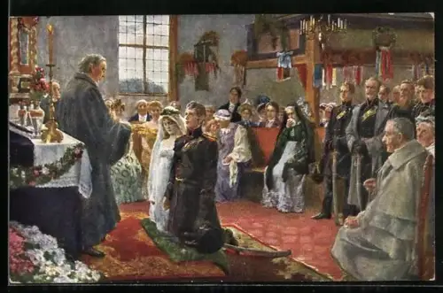 Künstler-AK Vor dem Ausmarsch, Soldatenhochzeit