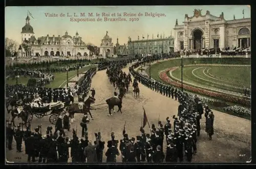AK Bruxelles, Exposition 1910, Visite de L. L. M. M. le Roi et la Reine de Belgique, Ausstellung