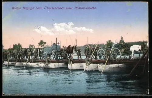 AK Das Deutsche Heer, kleine Bagage beim Überschreiten einer Ponton-Brücke