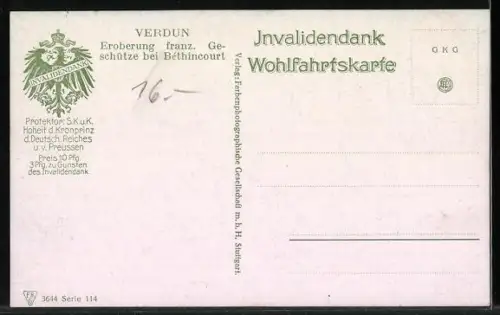 Künstler-AK W. Bürger: Eroberung französischer Geschütze bei Béthincourt während der Schlacht von Verdun