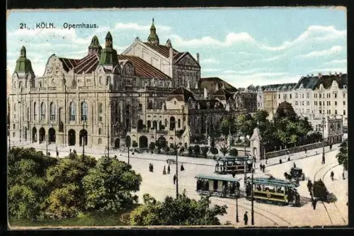 AK Köln, Opernhaus mit Strassenbahn