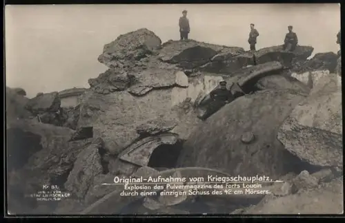 AK Explosion des Pulvermagazions des Forts Loucin durch einen einzigen Schuss des 42 cm Mörsers