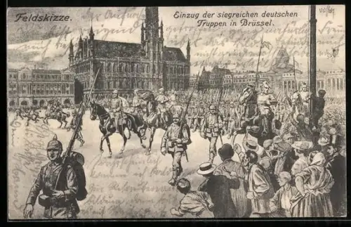AK Brüssel, Einzug der siegreichen deutschen Truppen 1914