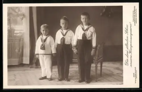 AK Prinz Hubertus von Preussen mit seinen beiden älteren Brüdern