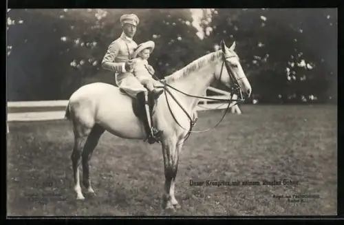 AK Kronprinz Wilhelm von Preussen mit Sohn zu Pferd