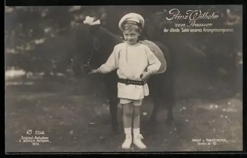 AK Prinz Wilhelm von Preussen im Marineoutfit mit Pony