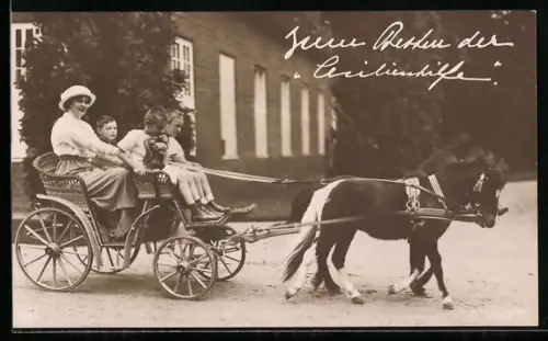 AK Ausfahrt im Pferdegespann, Kronprinzessin Cecilie von Preussen mit den Söhnen
