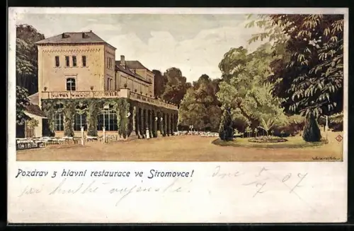 Künstler-AK Prag / Praha, Hlavni restaurace ve Stromovce