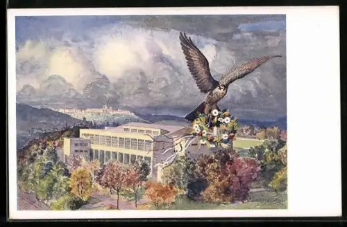 Künstler-AK Prag / Praha, Nová Sokolovna Vinohradská