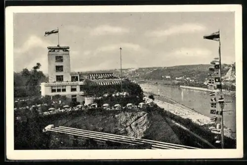 AK Prag / Praha-Barrandov, Restaurant-Terrassen mit Moldau