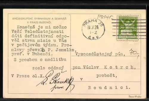AK Prag / Praha-Bubenec, Arcib. gymnasium