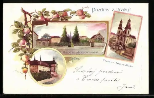 Künstler-AK Prag / Praha, Botanicka zahrada universitni, Chram sv. Jana na Skalce