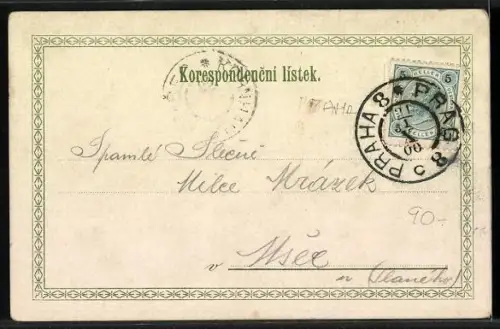 Lithographie Prag / Praha, Pomnik Radeckeho, Vaclavske namesti