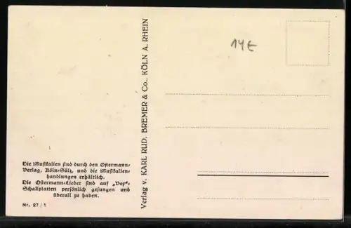 AK Menschen in und vor einem brennenden Haus, Text des Kölner Liedes Kut erop! Kut erop! Kut erop!