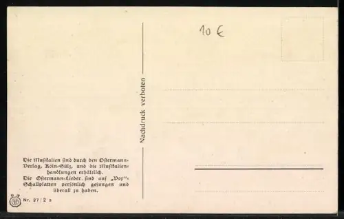 AK Köln, Kölner Mädchen küsst einen Stadtsoldaten, Kölsche Mädcher künne bütze! Liedtext von W. Ostermann