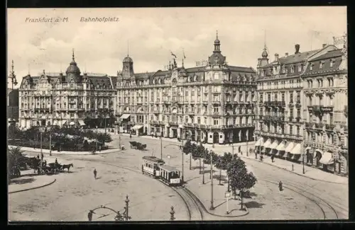 AK Frankfurt, Bahnhofplatz mit Strassenbahn
