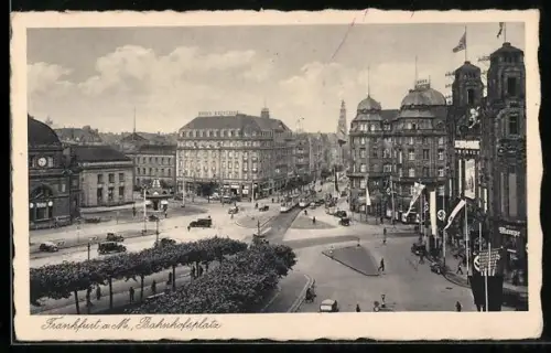 AK Frankfurt a. M., Bahnhofsplatz mit n aus der Vogelschau
