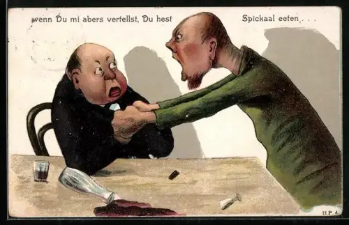 AK Mann wird beim Umtrunk zornig und kippt den Wein über den Tisch