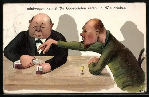 AK Männer sitzen bei Wein und Schnaps