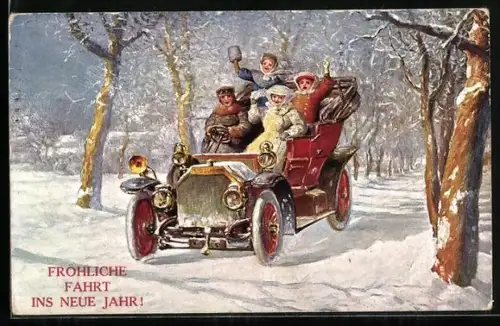 AK Neujahrsfahrt im Automobil