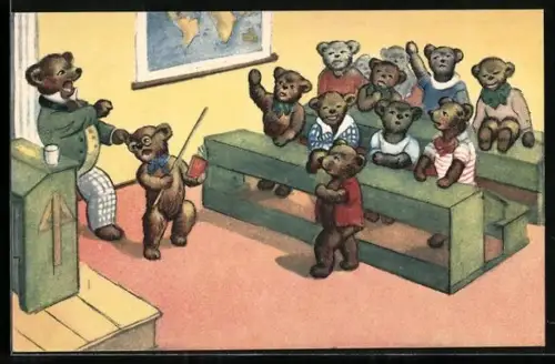 AK Bären in der Schule, Lehrer zieht einem Bären an den Ohren