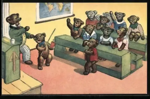 AK Bären in der Schule, Lehrer zieht einem Bären an den Ohren
