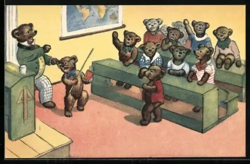 AK Bären in der Schule, Lehrer zieht einem Bären an den Ohren